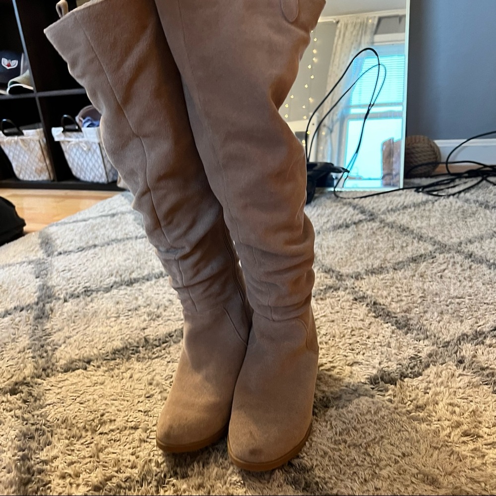 knee high tan suede boots